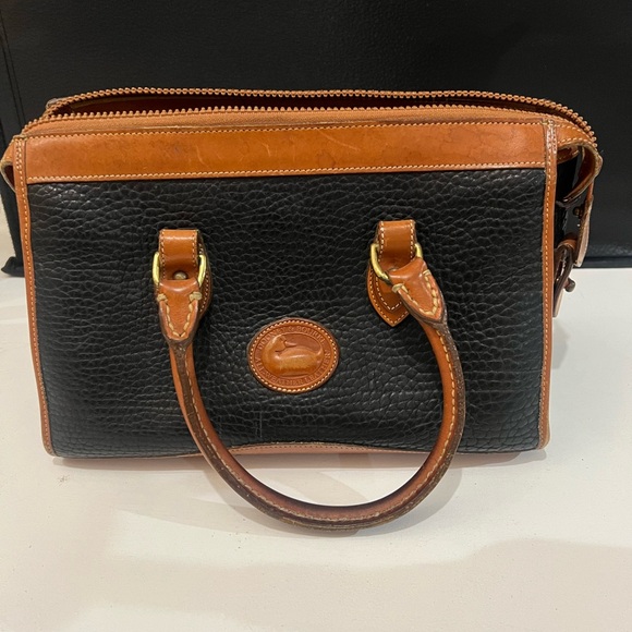 Dooney & Bourke Handbags - Dooney & Bourke Black Pebbled Leather Handbag with Tan Trim